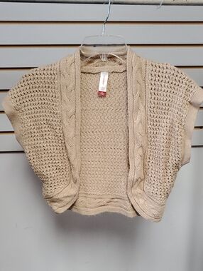No Boundaries Beige Open-Front Knit Shrug